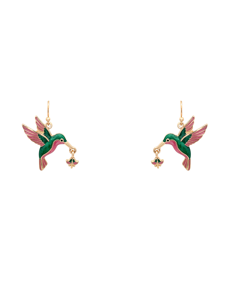 Hummingbird Enamel Earring - 0.8"