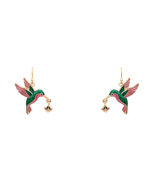 Hummingbird Enamel Earring - 0.8"