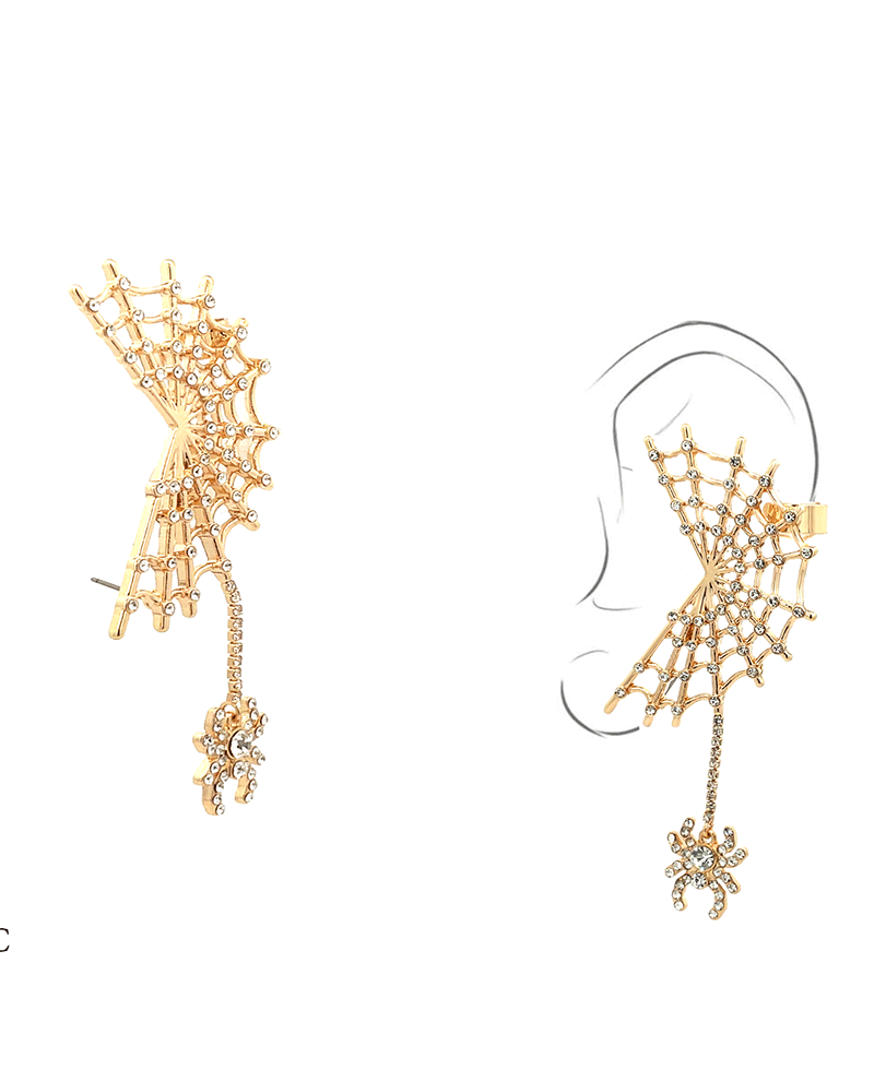 Spider & Web Post Cuff Earring - 3.0"