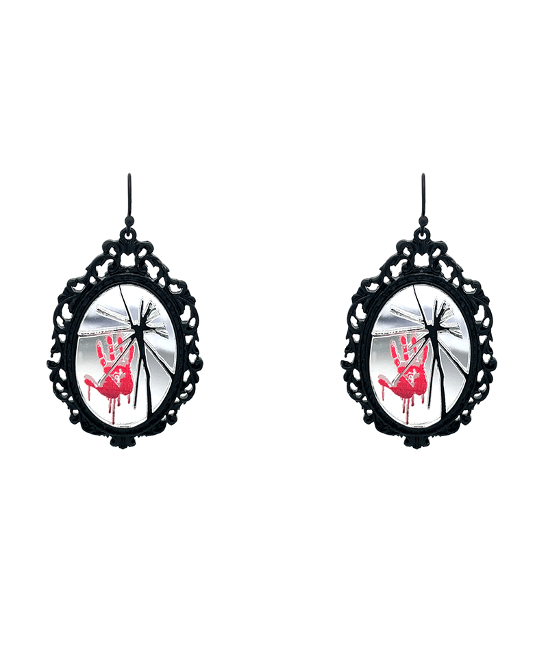 Broken Mirror w/ Palm Print Earring - 1.75"