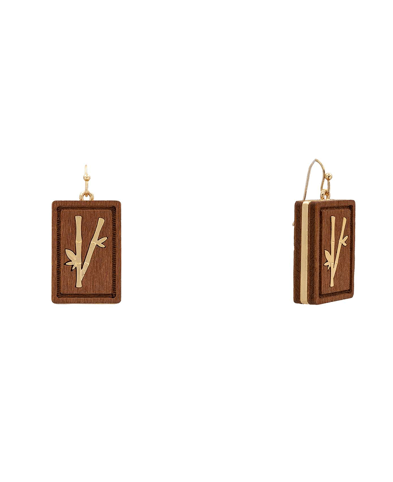 Mahjong Wood Earring - 1.6"
