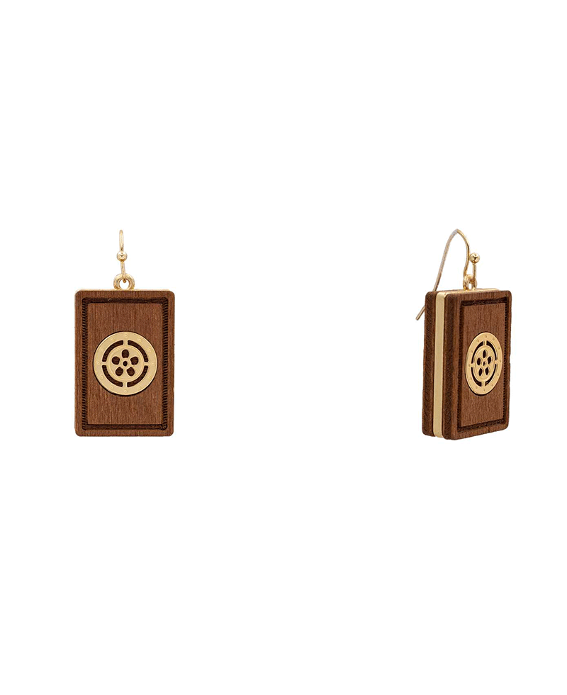 Mahjong Wood Earring - 1.6"
