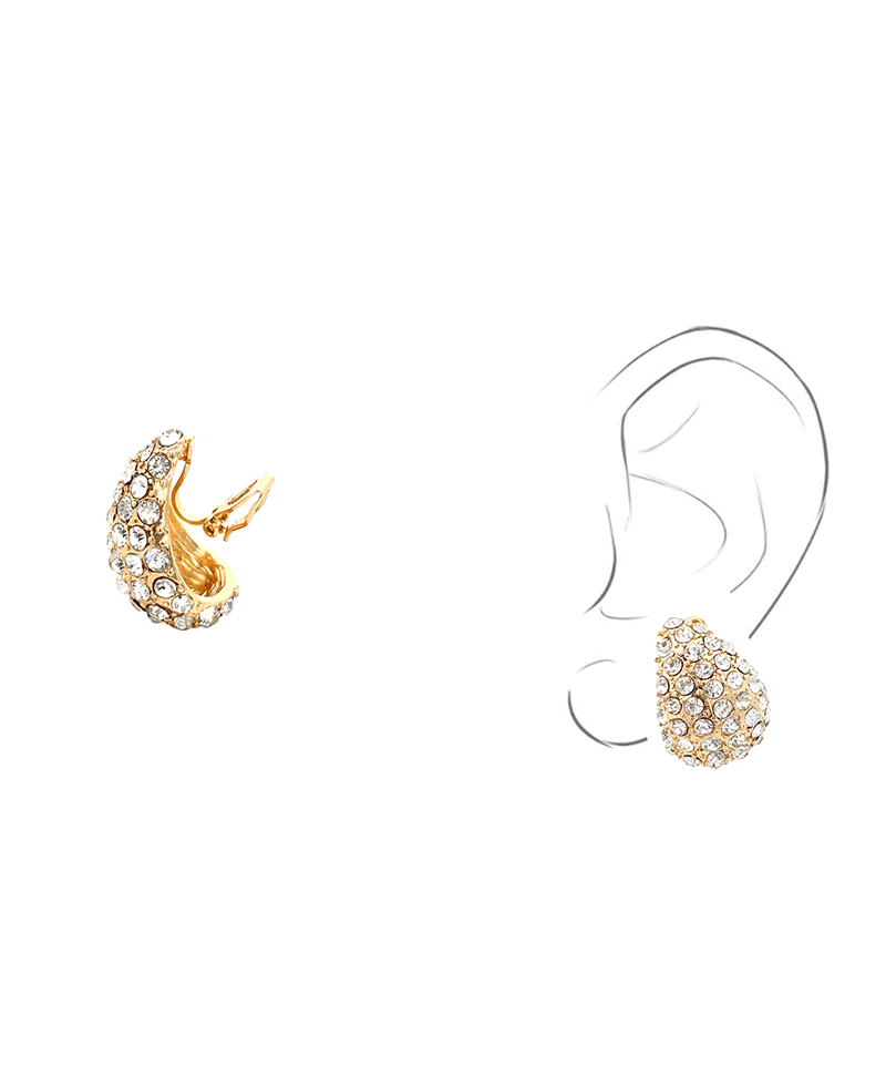 Bold Pave Teardrop Clip On Earring - 1.0"