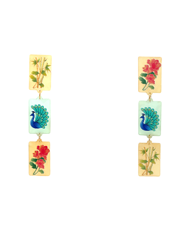 Mahjong 3 Drop Earring - 2.7"