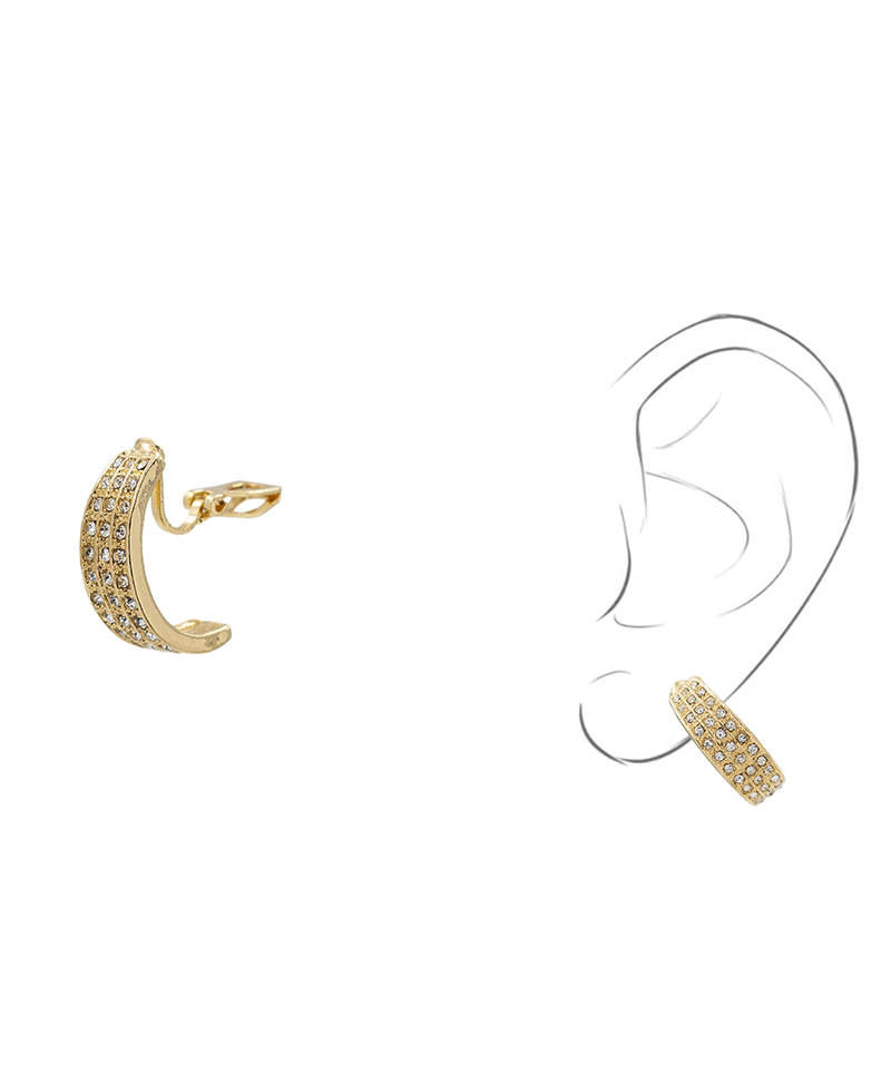 Paved Semi Hoop Clip On Earring - 0.9"