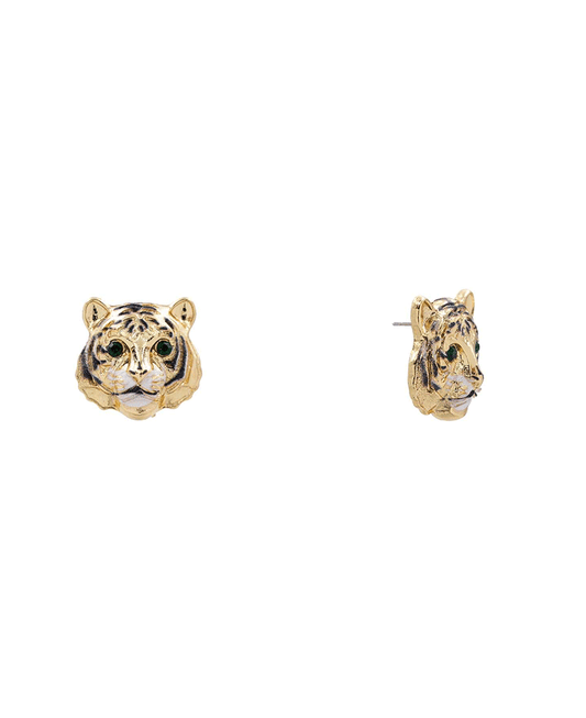 Tiger Head Printed Metal Stud Earring - 0.7"