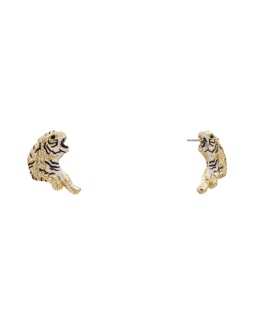 Tiger Upper Body Metal Stud Earring - 1.0"