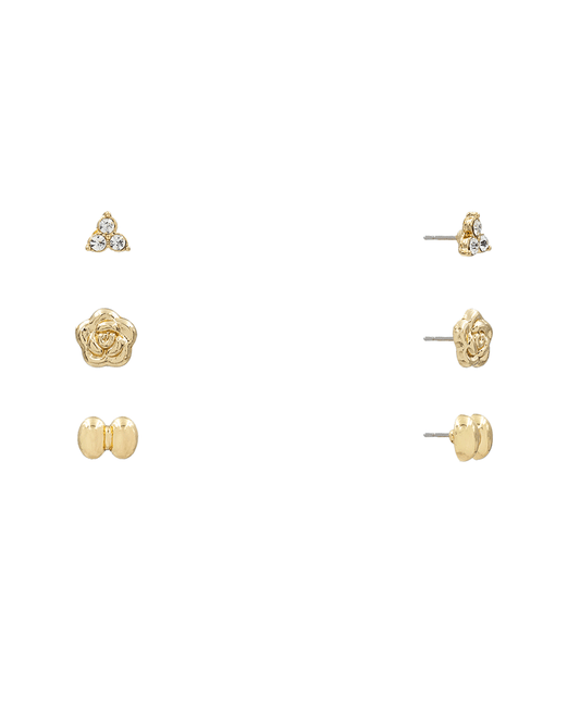 Stone & Flower & Oval CCB 3 Set Earring