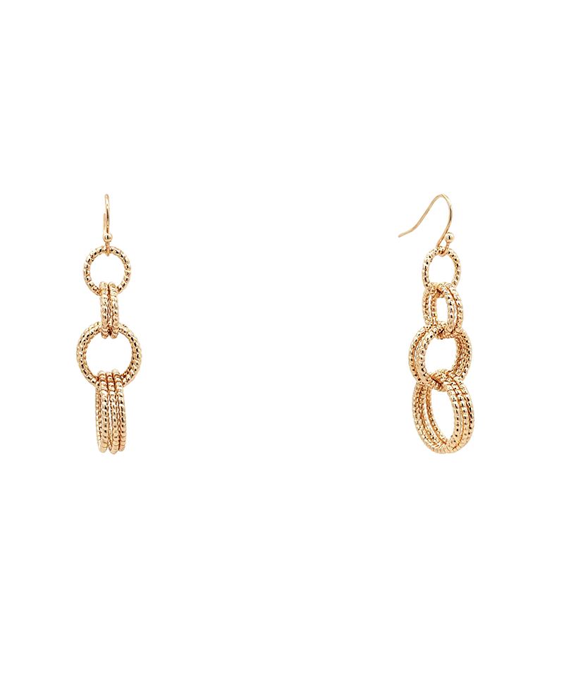 Diamond Cut Wire Rings Drop Earring - 1.6"