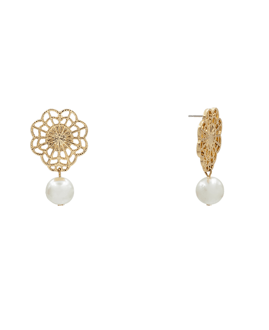 Lace Look w/ Pearl Dangle Earring - 1.6"