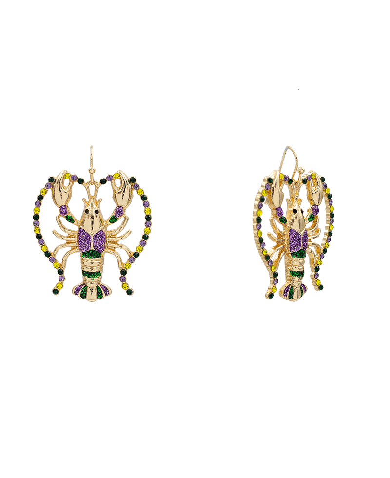 Mardi Gras Crawfish Enamel Earring - 1.9"