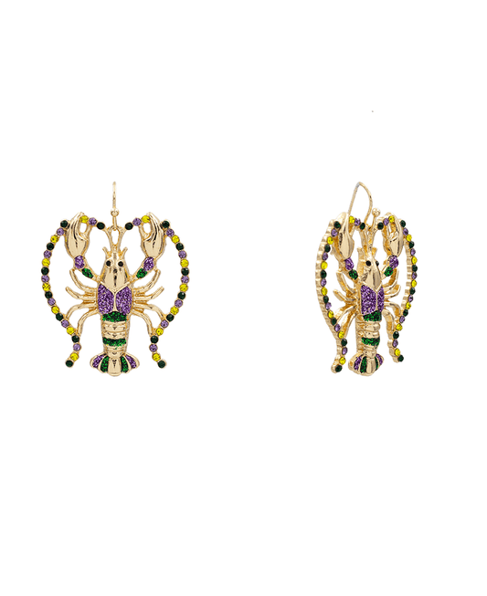 Mardi Gras Crawfish Enamel Earring - 1.9"