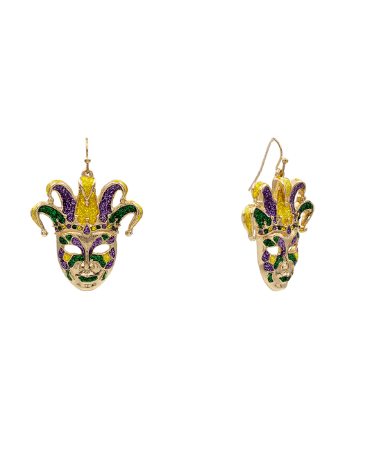 Mardi Gras Mask Enamel Earring - 2.0"