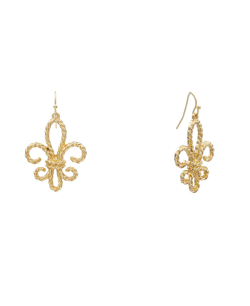 Rope Texture Fleur De Lis Earring - 1.8"
