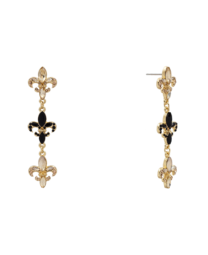 Fleur De Lis Paved 3 Drop Earring - 2.5"