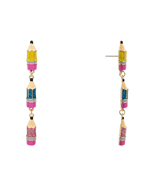 Glitter Enamel Pencil Drop Earring - 2.9"