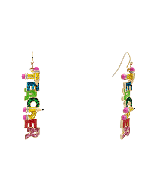 Teacher Enamel Earring - 2.3"