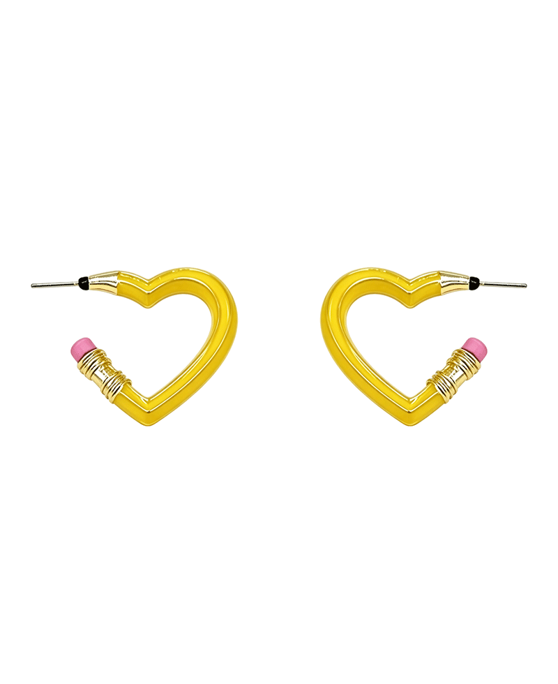 Enamel Heart Pencil Hoop Earring - 1.5"