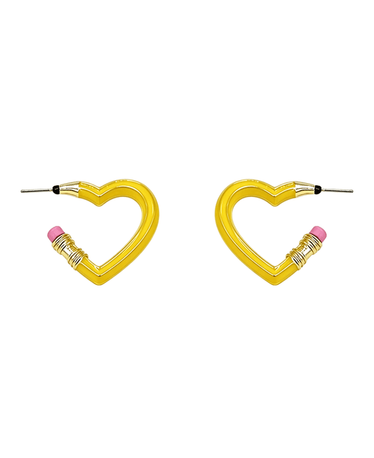 Enamel Heart Pencil Hoop Earring - 1.5"