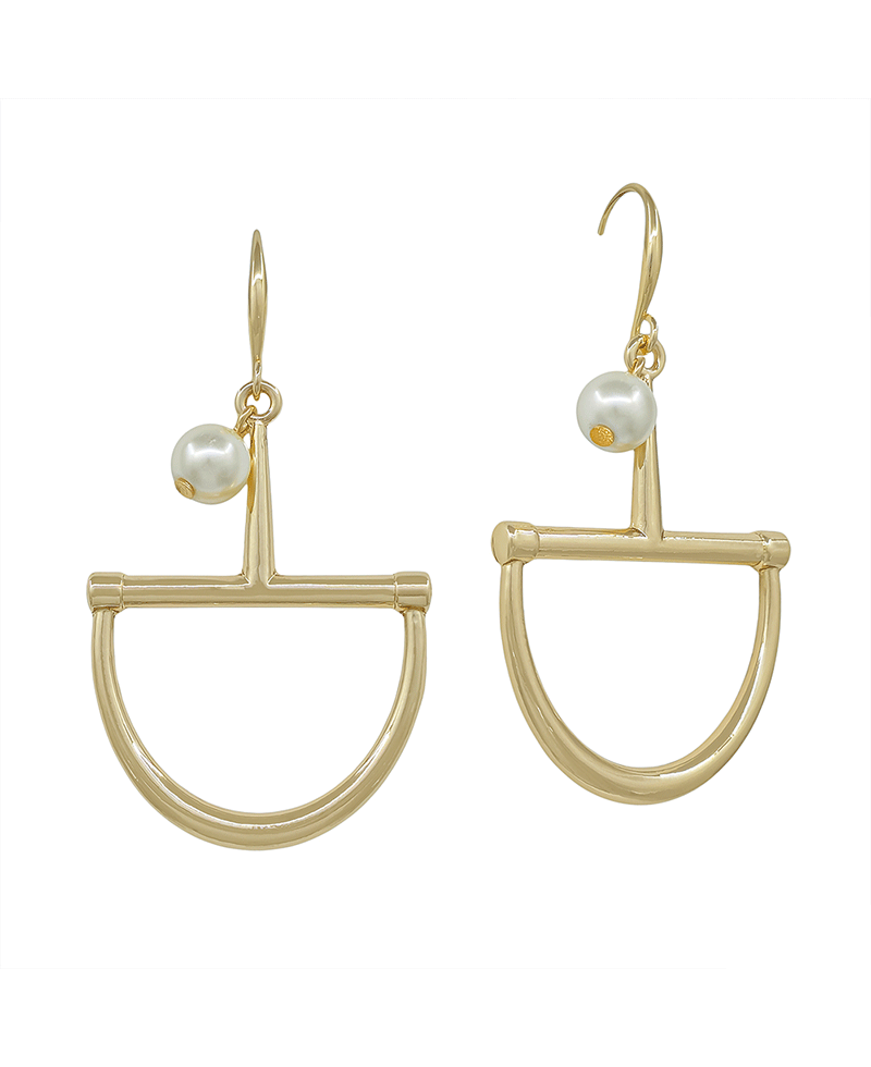 Horsebit Metal w/ Pearl Earring - 1.5"