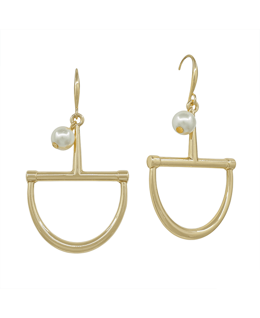 Horsebit Metal w/ Pearl Earring - 1.5"