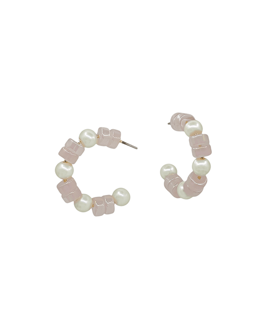 Candy Bead & Pearl Hoop Earring - 1.0"