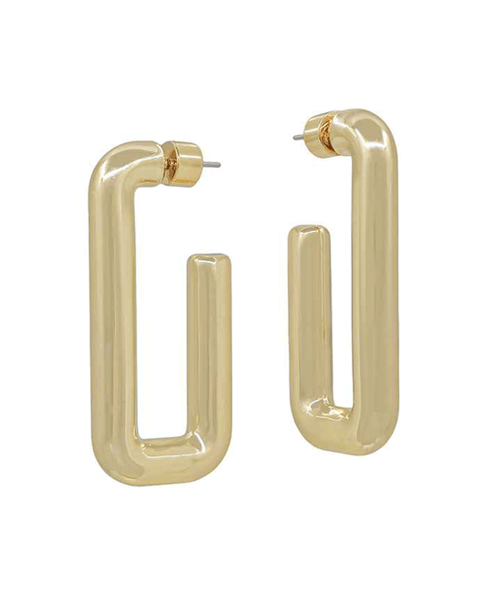 Square Shape Volumed Metal Hoop Earring - 1.5"