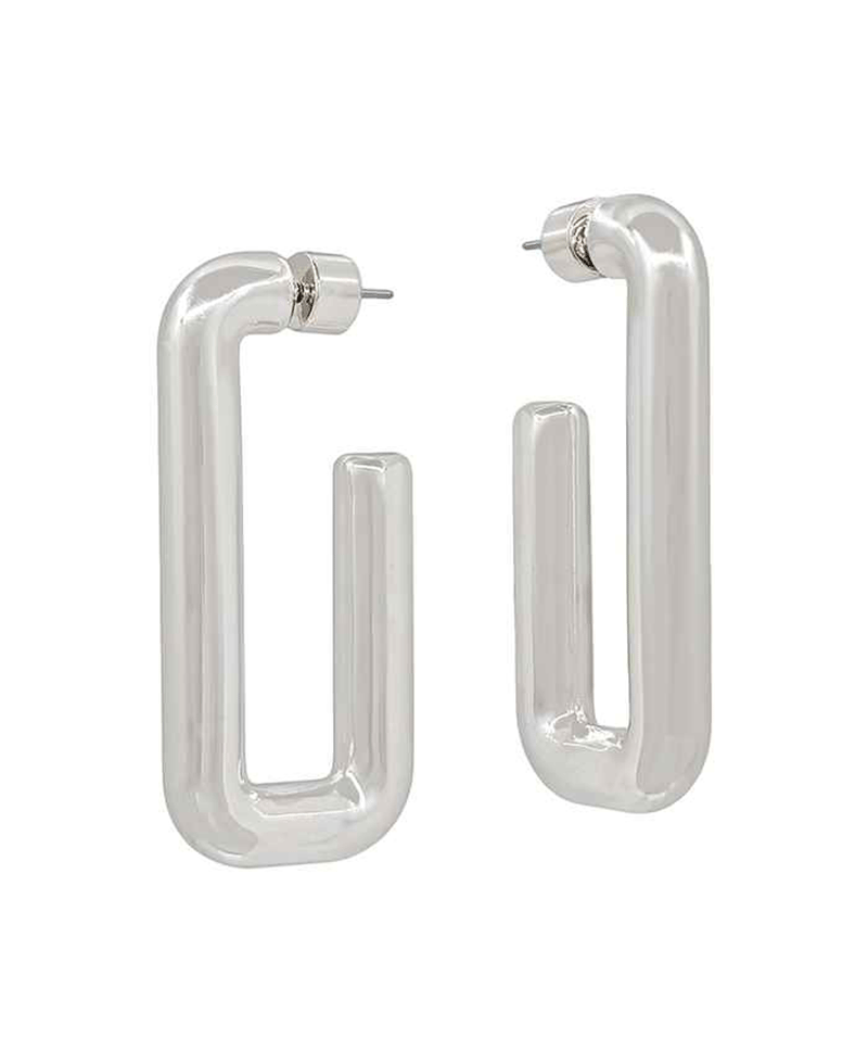 Square Shape Volumed Metal Hoop Earring - 1.5"