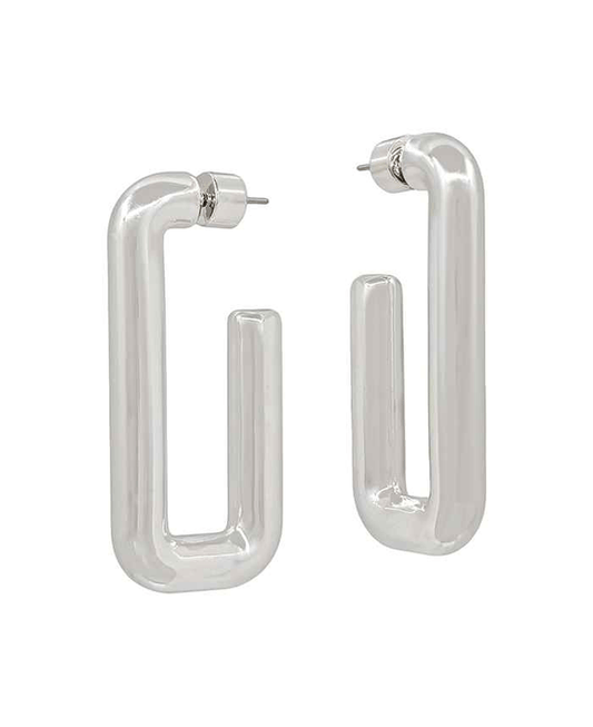 Square Shape Volumed Metal Hoop Earring - 1.5"