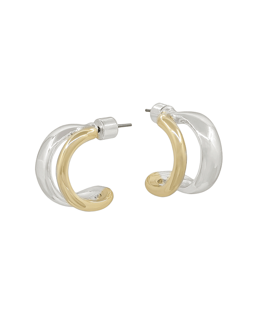 Double Layered Metal Hoop Earring - 0.8"