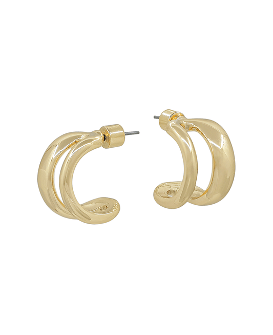 Double Layered Metal Hoop Earring - 0.8"