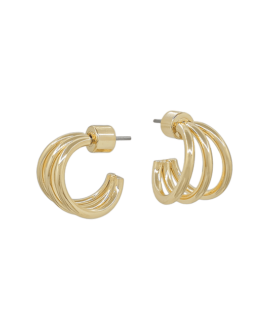 Triple Layered Small Metal Hoop Earring - 0.5"