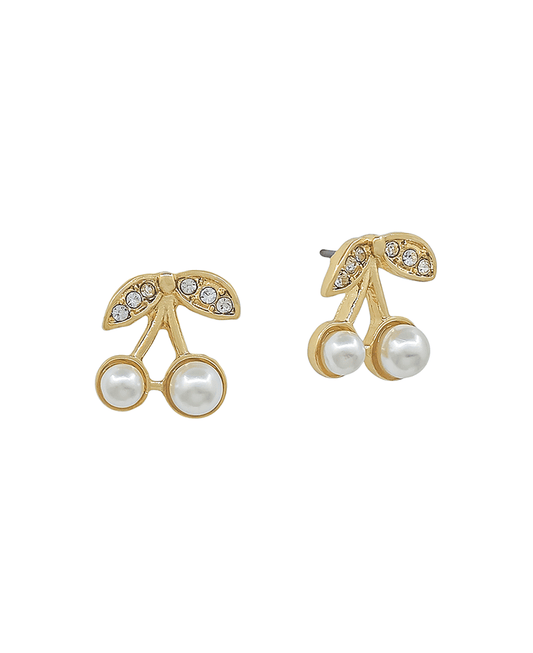Pearl Cherry w/ Pave leaf Post Earring