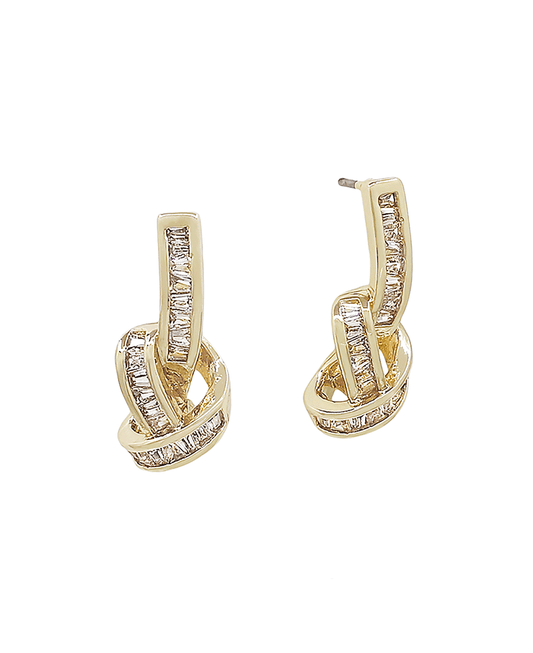 Knot Shape Metal w/ Crystal Post Earring