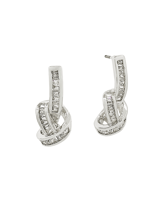 Knot Shape Metal w/ Crystal Post Earring