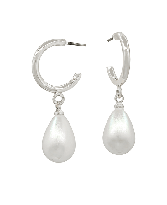 Small Hoop w/ Teardrop Pearl Drop Earring - 1.0"