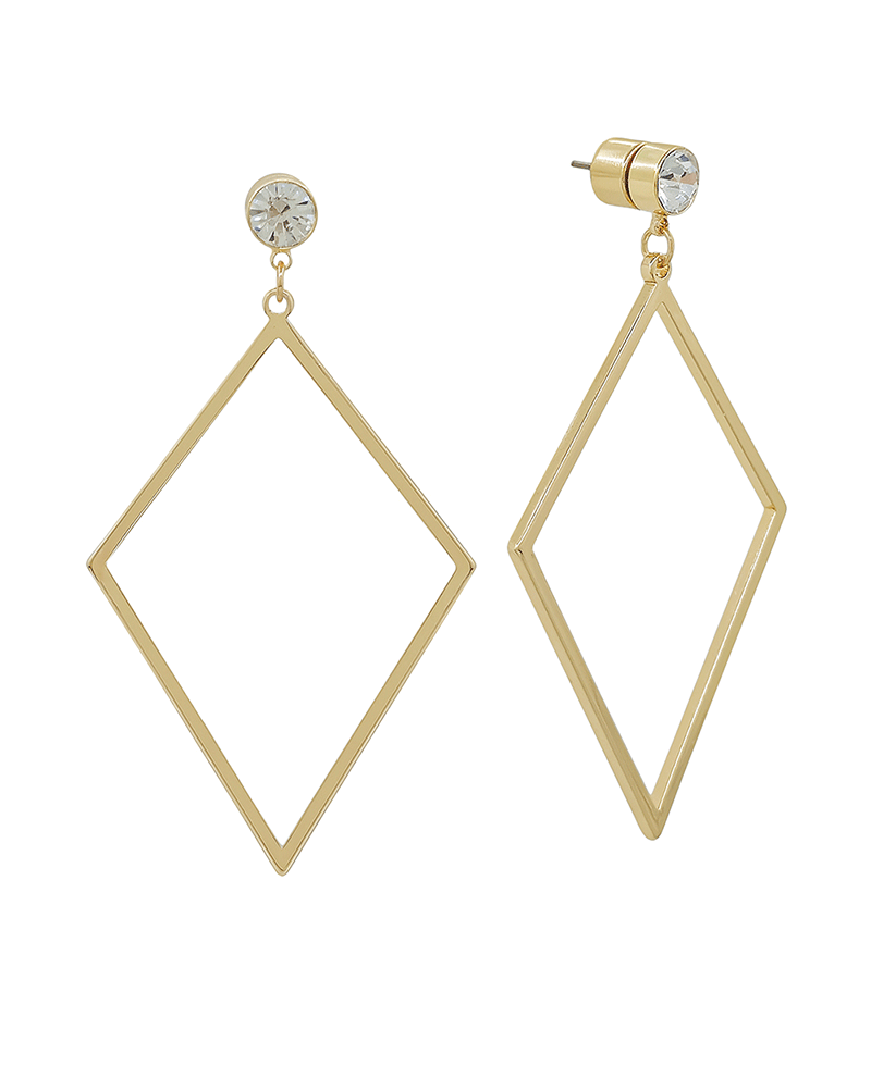 Crystal Post Diamond Metal Drop Earring - 2"