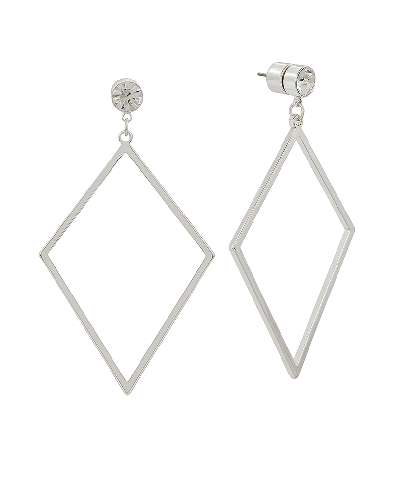 Crystal Post Diamond Metal Drop Earring - 2"