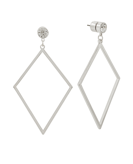 Crystal Post Diamond Metal Drop Earring - 2"