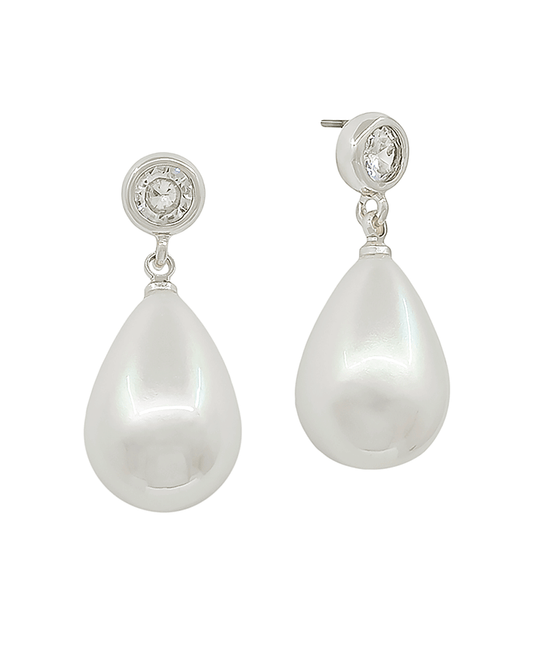 Cubic Post w/ Waterdrop Pearl Earring - 1.0"