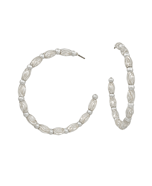 Texture Oval CCB & Pearl Hoop Earring - 1.8"