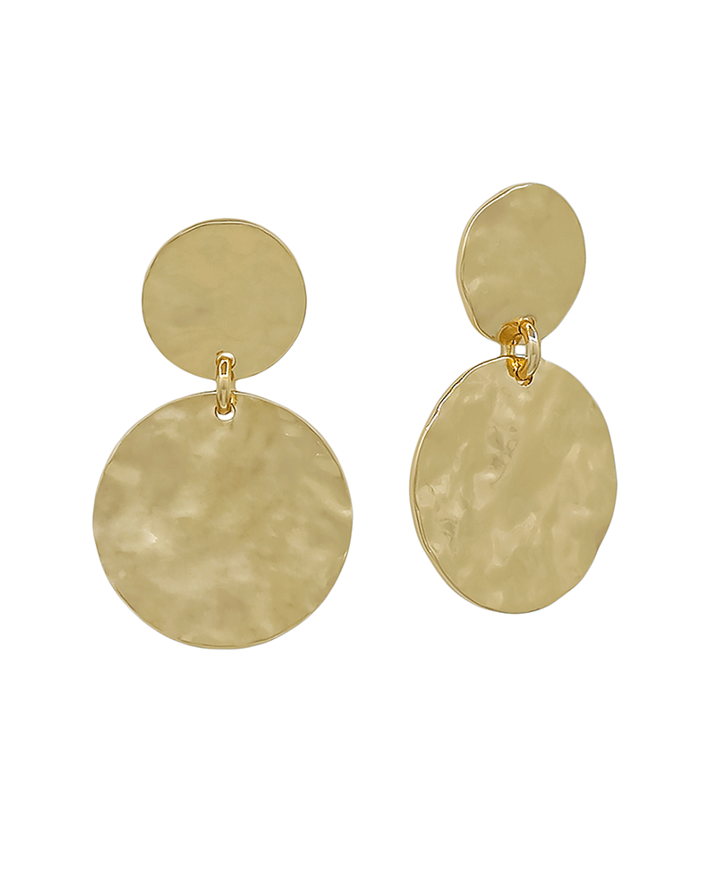 Hammered Texture 2 Round Drop Post Earring - 1.1"