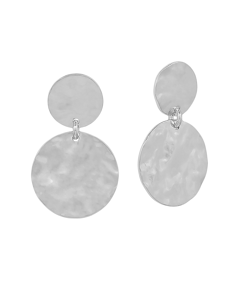 Hammered Texture 2 Round Drop Post Earring - 1.1"