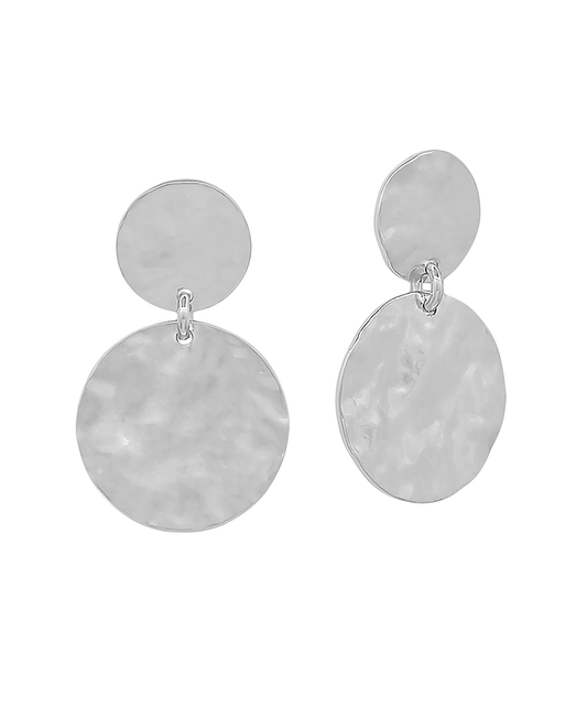 Hammered Texture 2 Round Drop Post Earring - 1.1"