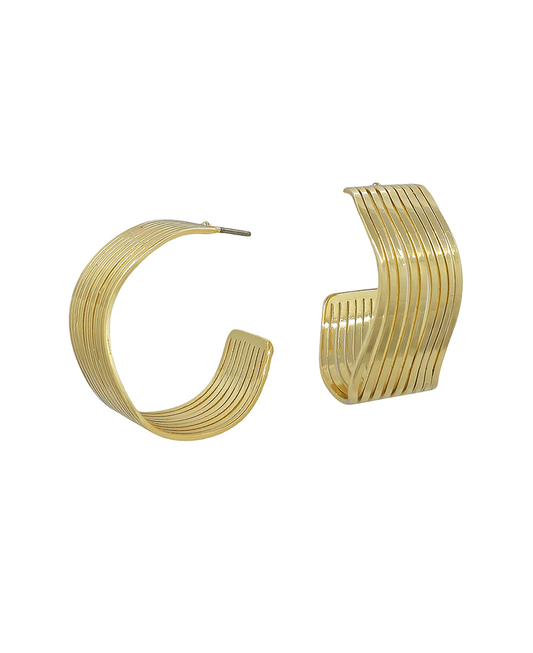 Wave Texture Metal Multi Layer Hoop Earring - 1.2"