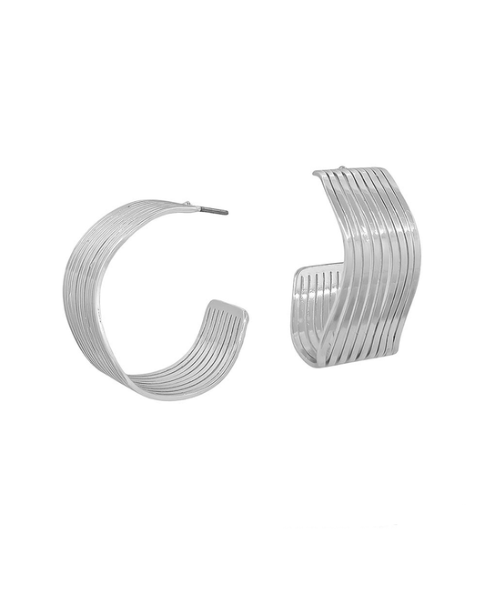 Wave Texture Metal Multi Layer Hoop Earring - 1.2"