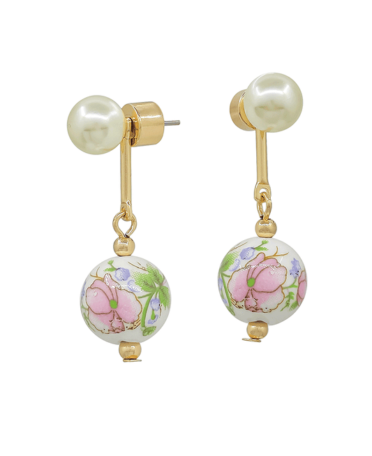 Pearl Post 10mm Ceramic Ball Drop Earring - 1.2"