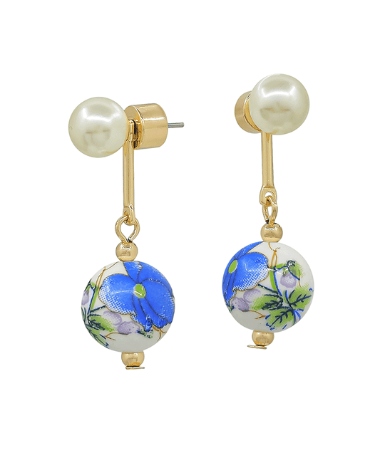Pearl Post 10mm Ceramic Ball Drop Earring - 1.2"
