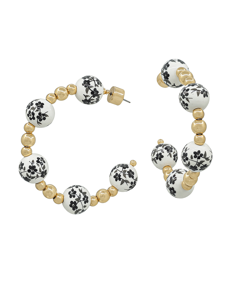 10mm Ceramic Beads CCB Hoop Earring - 1.8"
