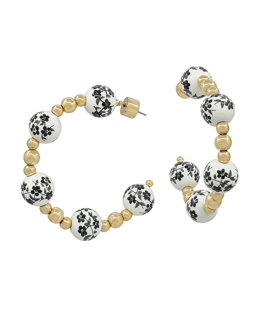 10mm Ceramic Beads CCB Hoop Earring - 1.8"